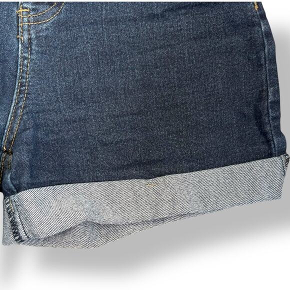 ModCloth Dark Wash High Waist Cuffed Jean Shorts Button Fly Denim Retro Pinup - Picture 3 of 9